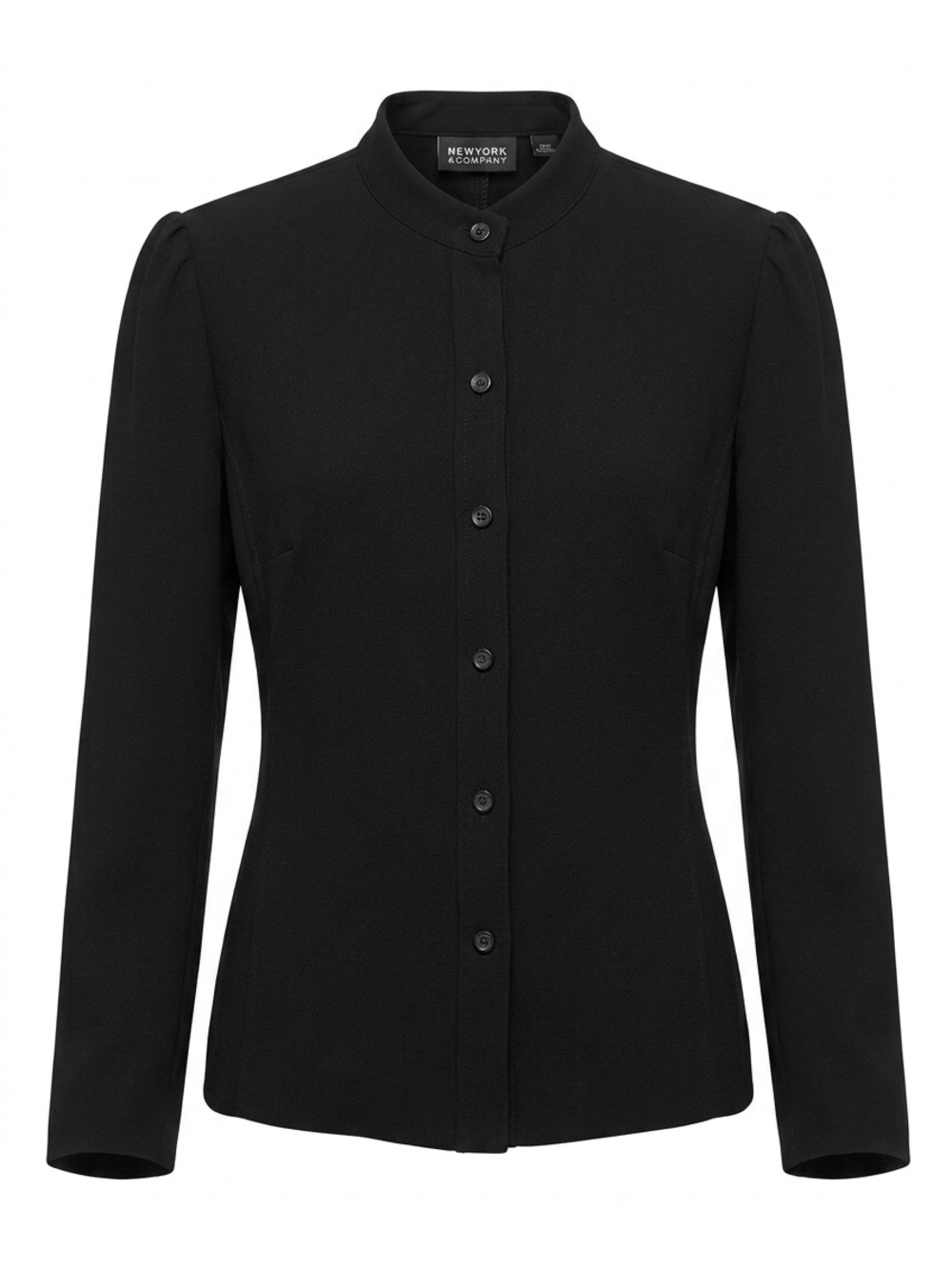 New York & Company Black Button-Front Mandarin Collar Blouse